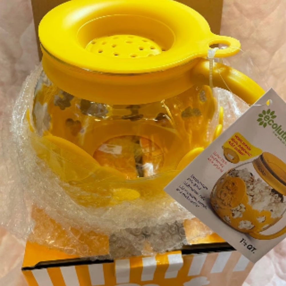 Glass Microwave Popcorn Popper with Temperature Safe Glass, 3-in-1 Lid